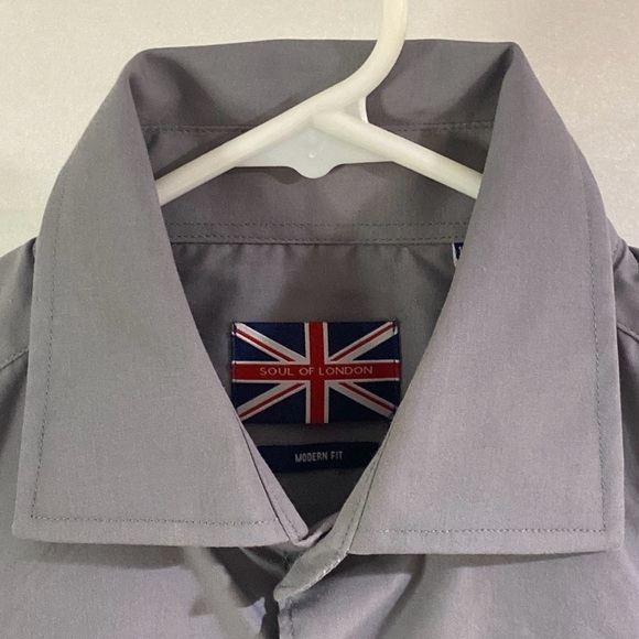 Soul Of London Men's Large Gray Modern Fit Button Down Long Sleeve Dress Shirt - Picture 9 of 13